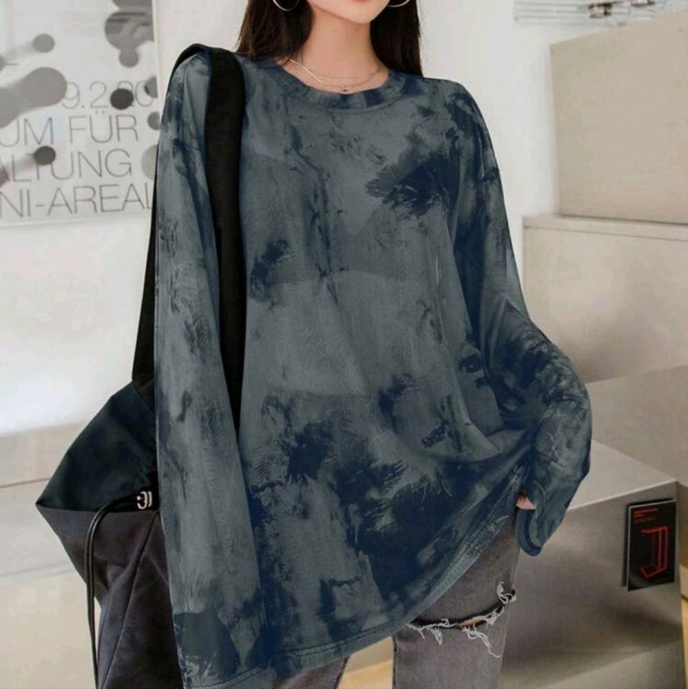 2 Sheer Long Sleeve Shirts. Brown and Gray Tie-Dye Dazy